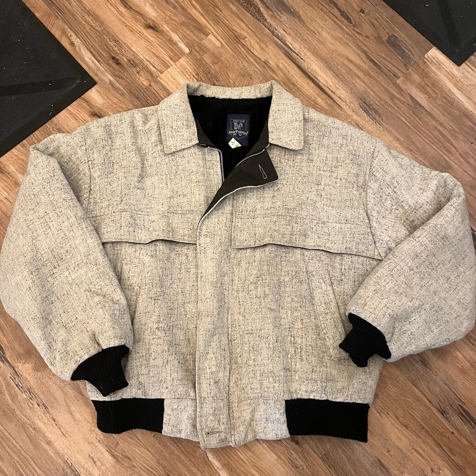 Mens vintage 90s Manhattan polo club sherpa fleece lined wool bomber jacket sz L