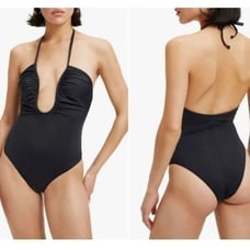 GOOD AMERICAN Leilani Halter Plunging Neck One Piece Swimsuit