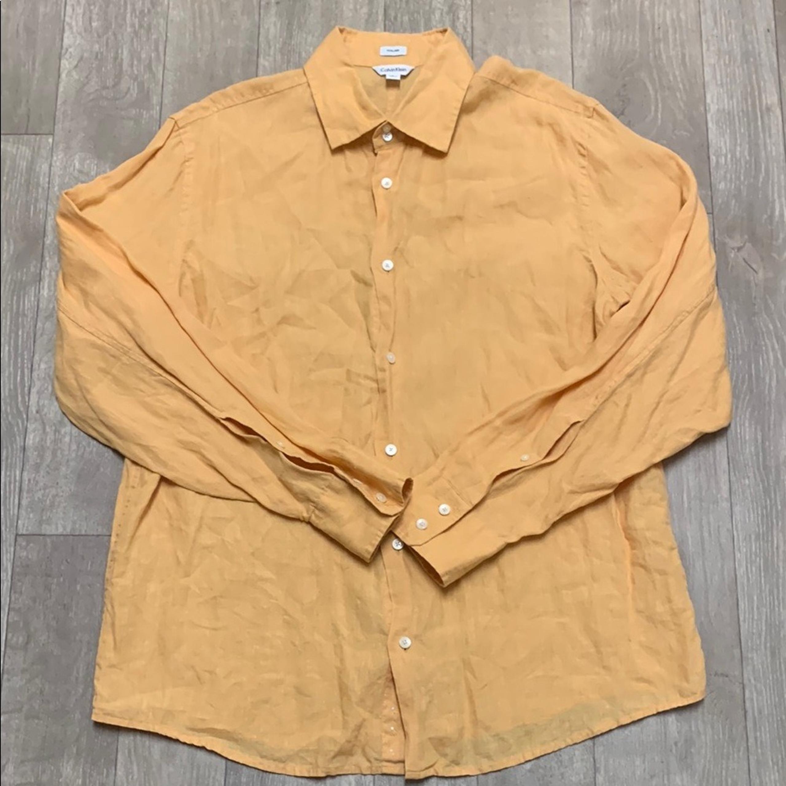 Womens Calvin Klein 100% Linen Button Down Long Sleeve Shirt