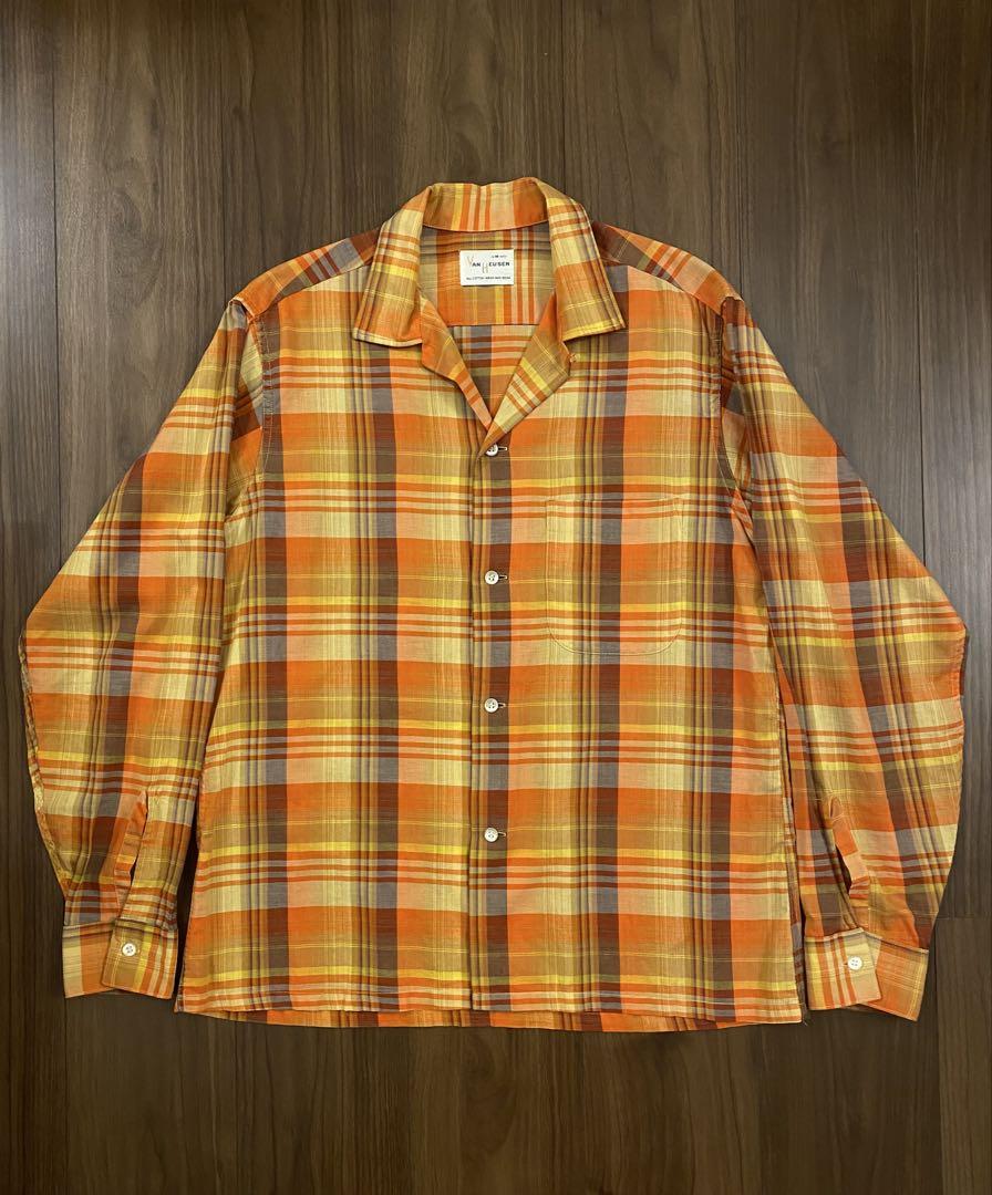 VAN HEUSEN 50s 60s Open collar Vintage box silhouette Check