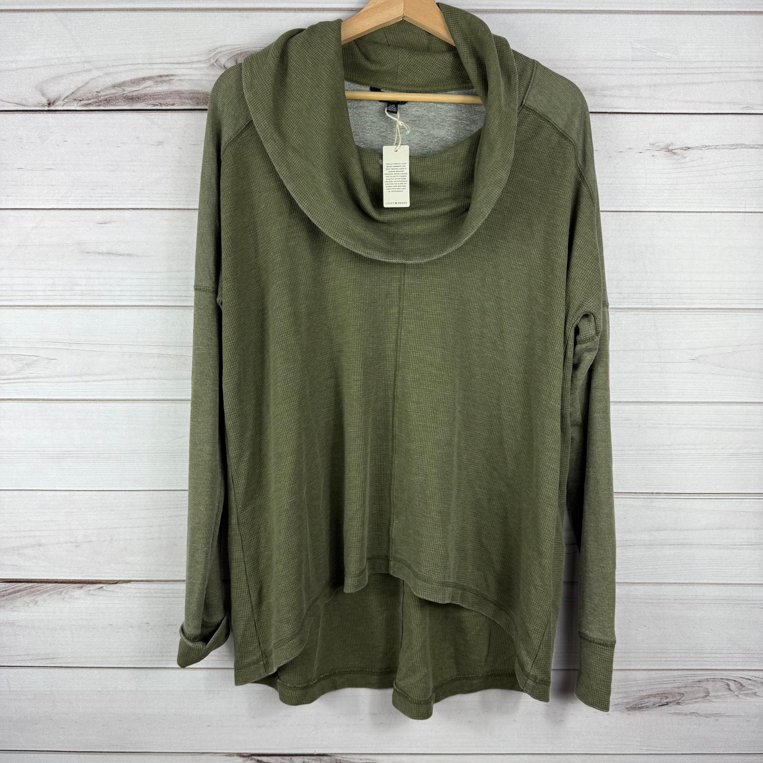 Lucky Brand Pullover Green Cowl Neck Long Sleeve Sweater Top Size L NWT