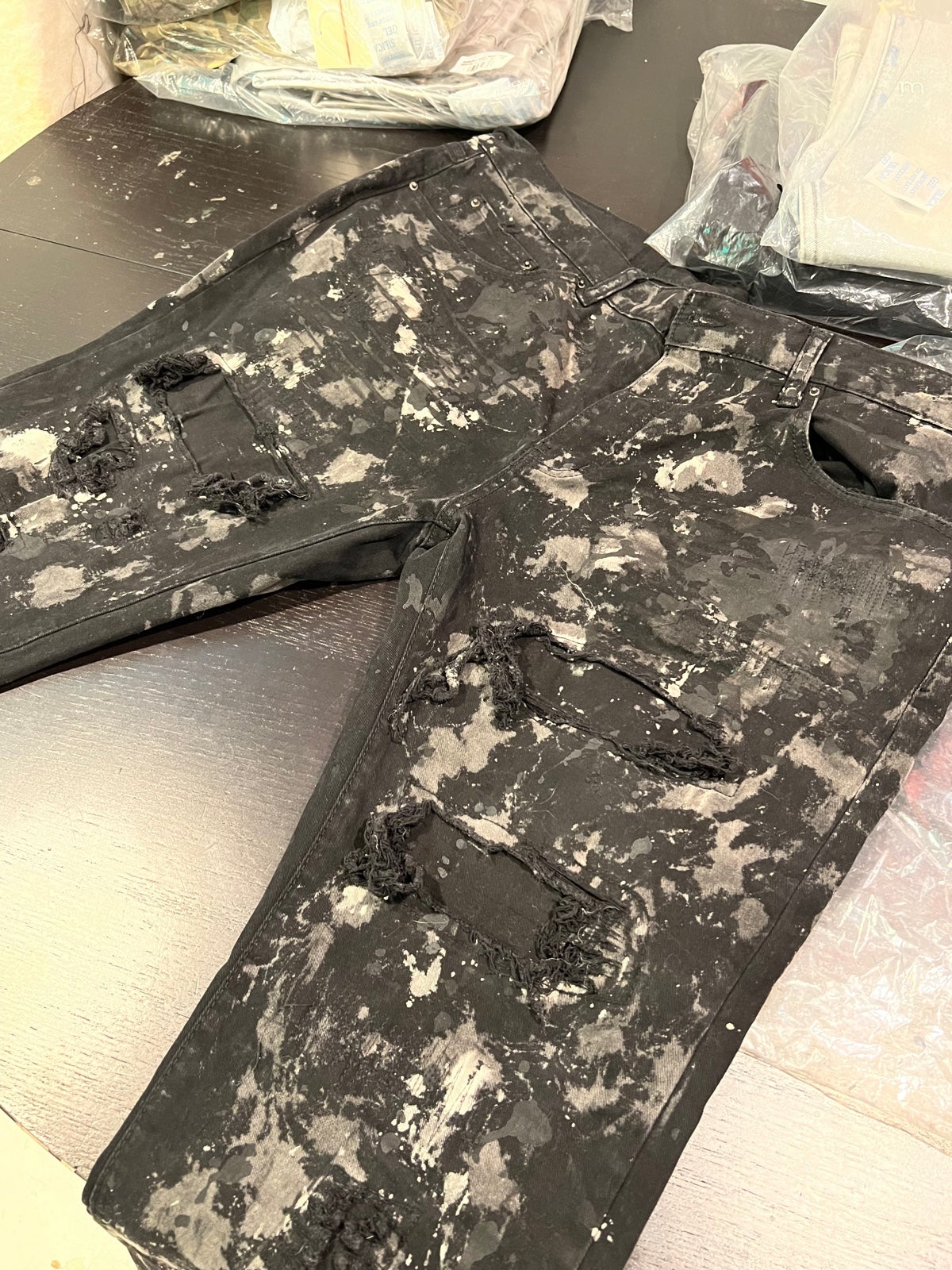 MNML Black White Grey Splatter Denim Jeans New Size 38