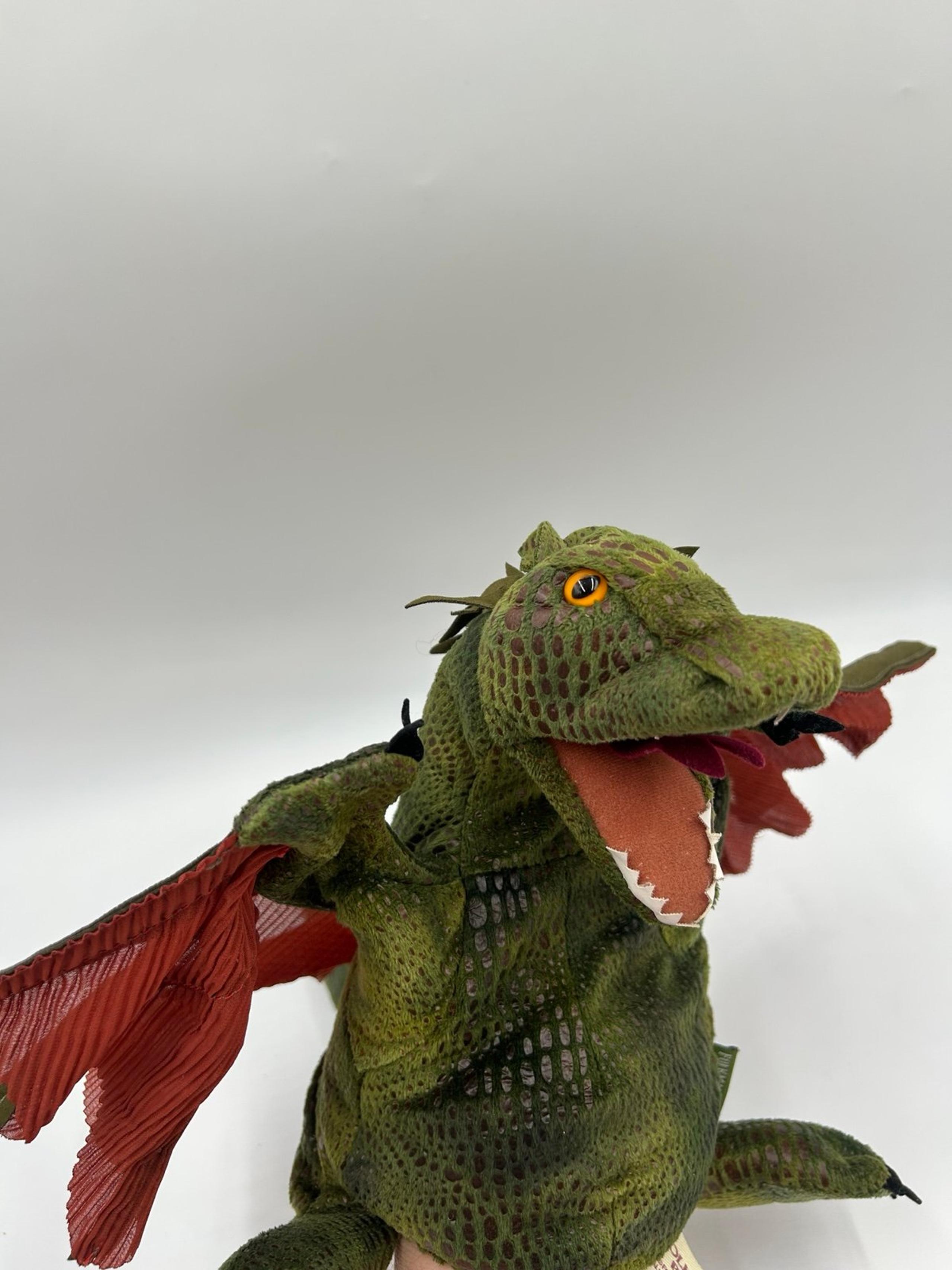 Folkmanis Green Red Winged Dragon Plush Hand Puppet 10”