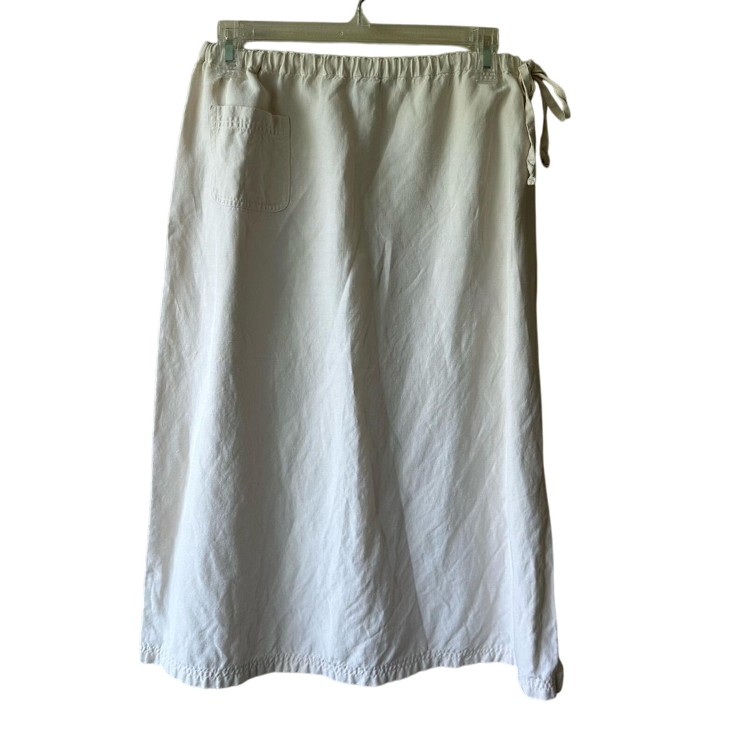 Garnet Hill Skirt Silk Linen Drawstring Waist Cream 10P Petite Coastal Beachy