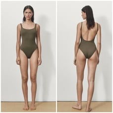 NWT Massimo Dutti One Piece Swimsuit Straight Neckline Olive Green Size Small