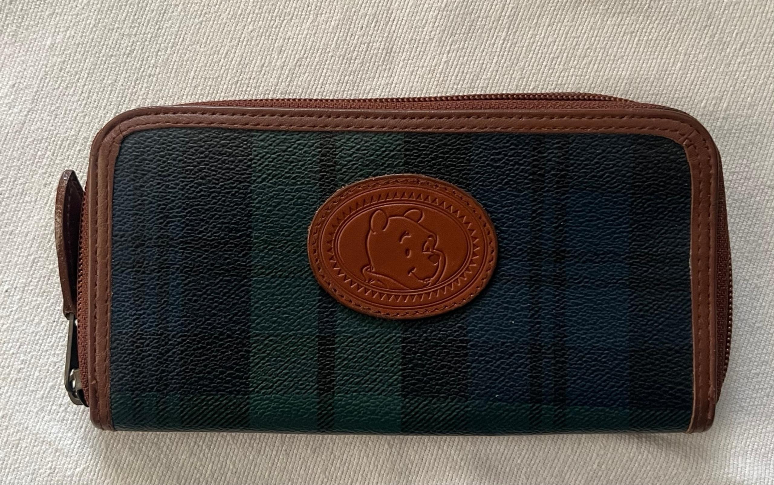 Vintage Disney Winnie The Pooh Green & Brown Leather Clutch Wallet