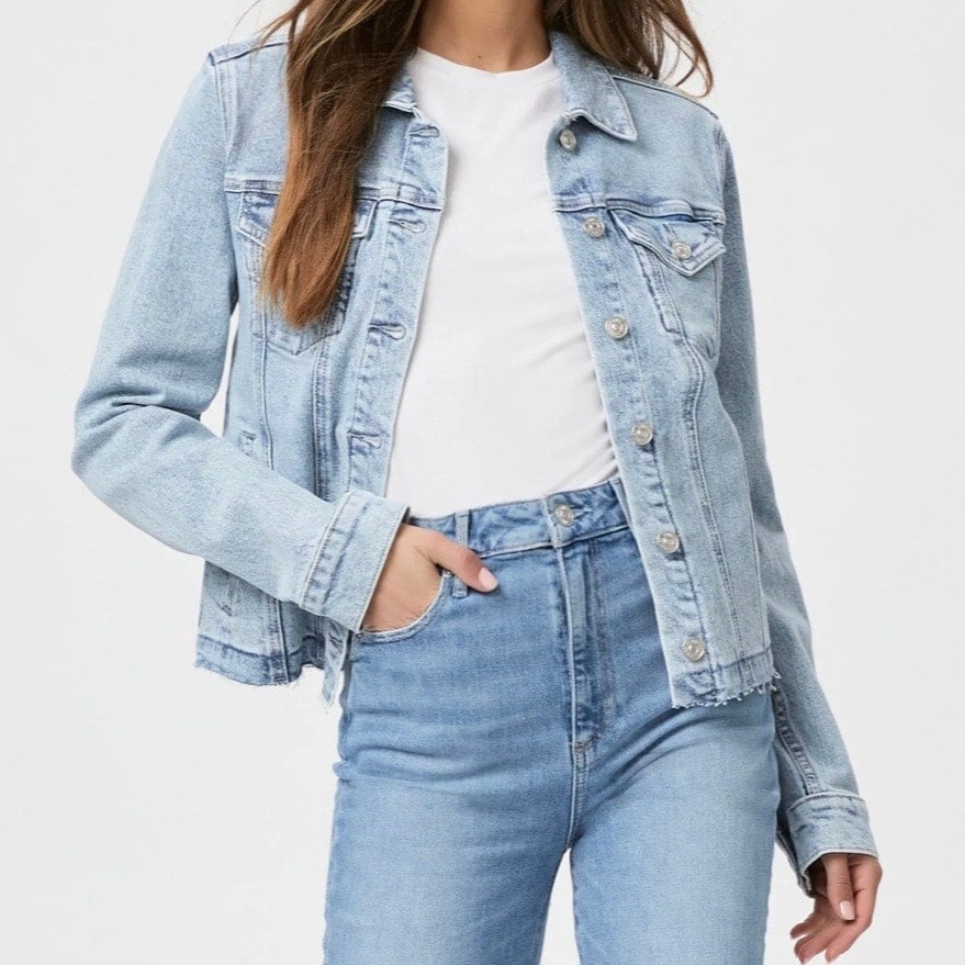 PAIGE Rowan Jacket Size XS Leela Distressed Denim Jean Classic Staple Casual