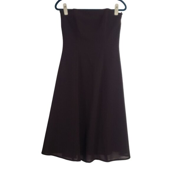 Vintage 90s Y2K Strapless A-Line Dress Brown Midi Retro Formal Classic Timeless