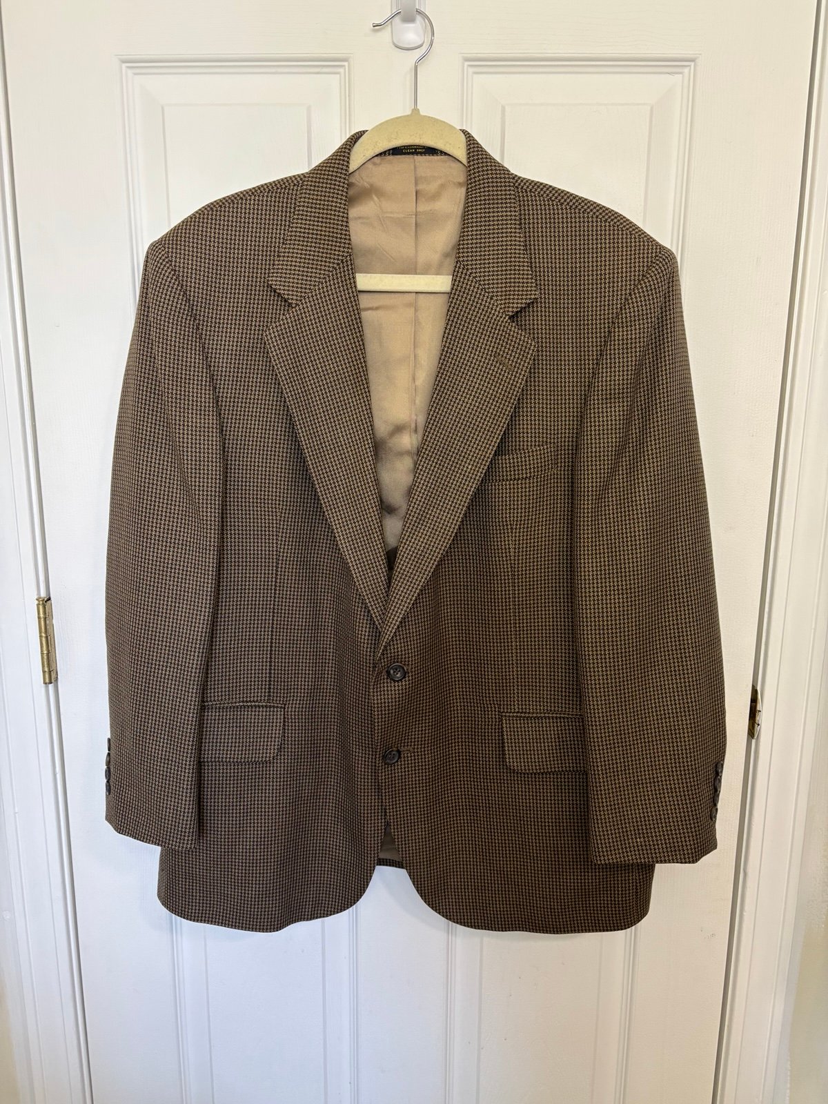 VINTAGE Men’s 100% Wool Blazer Tweed Brown Plaid Robert Stock Size 42S 42 Short