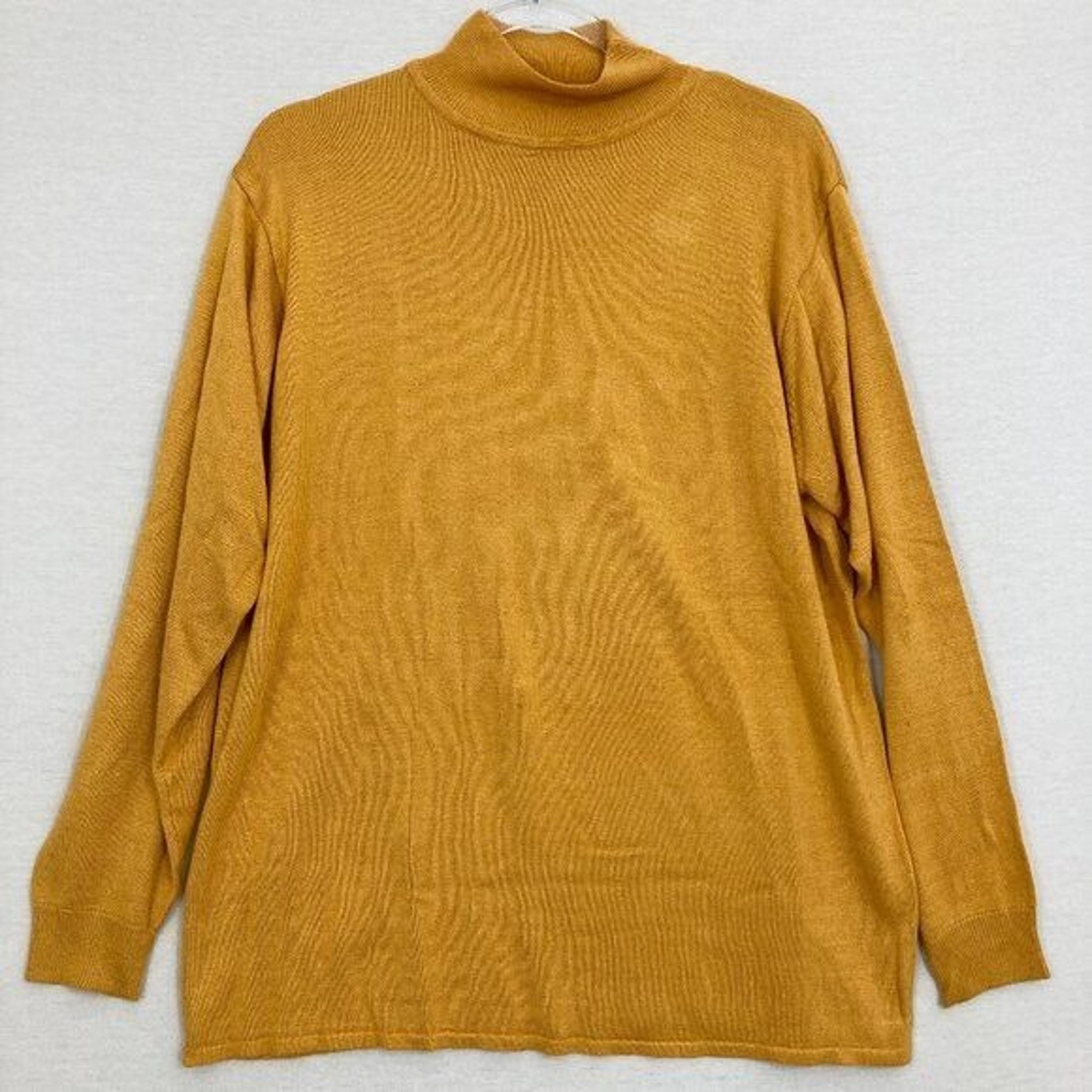Vintage Diane Von Furstenberg Mustard Turtle Neck Silk Blend Knit Sweater Large