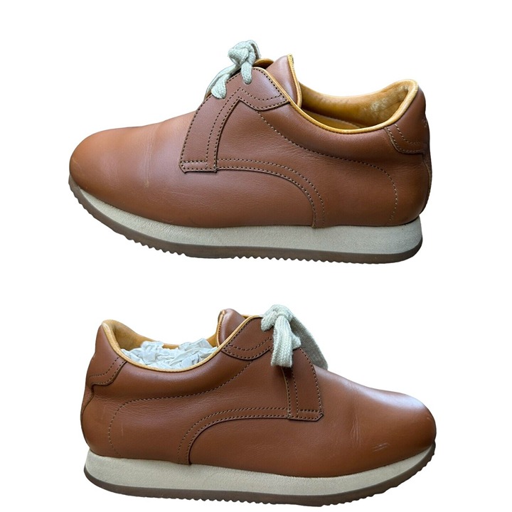Hermes Women SIZE EU 37 US 6.5 Quick Sneakers Low Shoes Flat Leather Orange