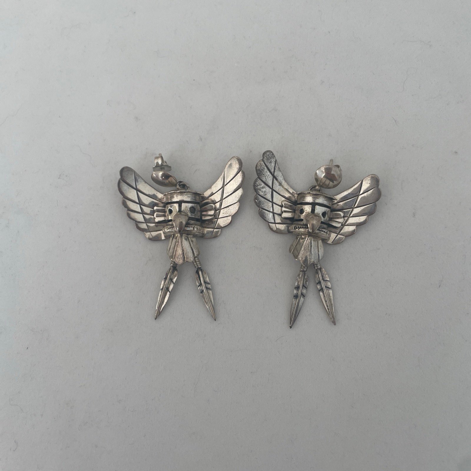 VINTAGE Signed Gary G Sanchez NAVAJO KACHINA Sterling Silver Earrings