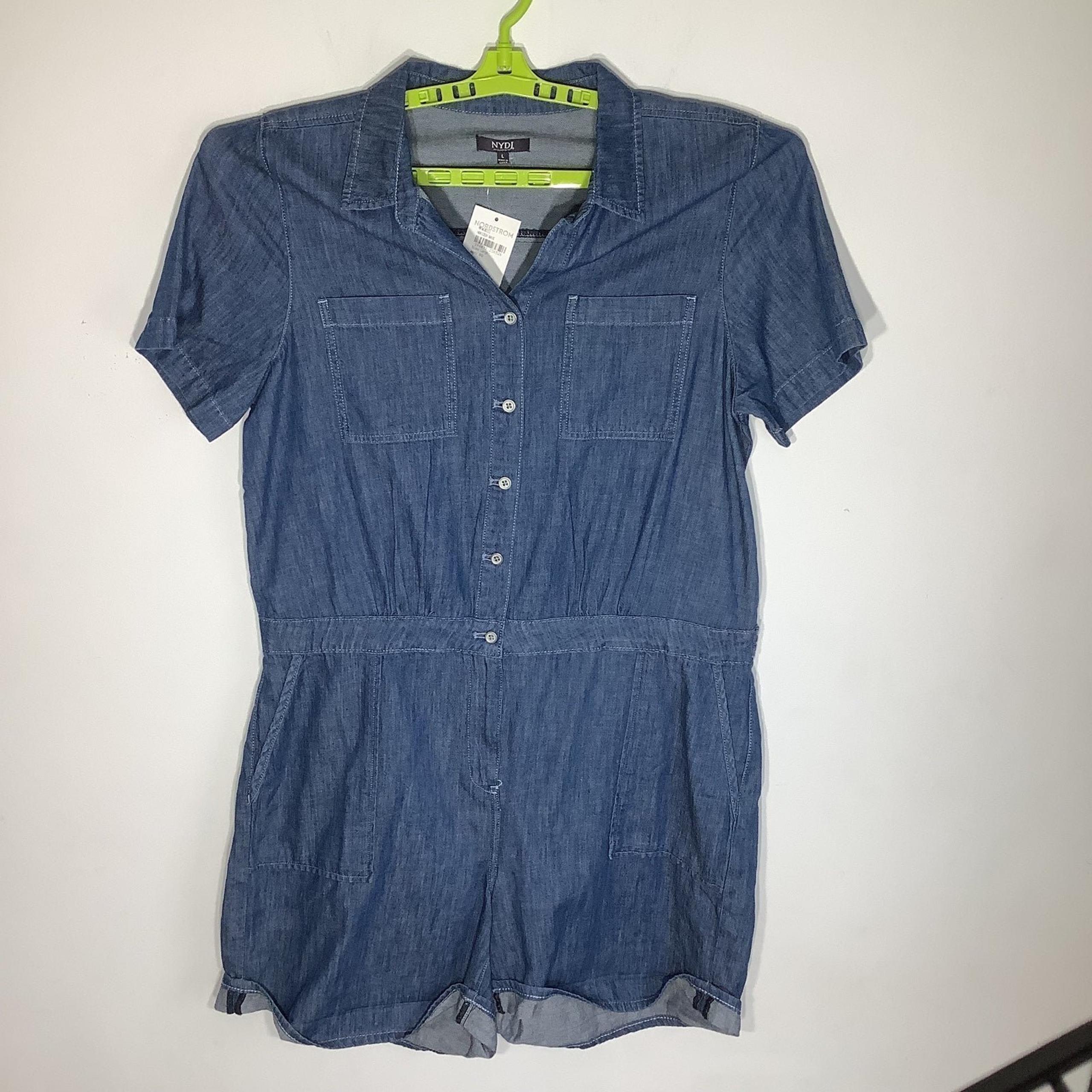 NYDJ  Womens Short Sleeve Denim Romper Shorts Sz Large NWT.