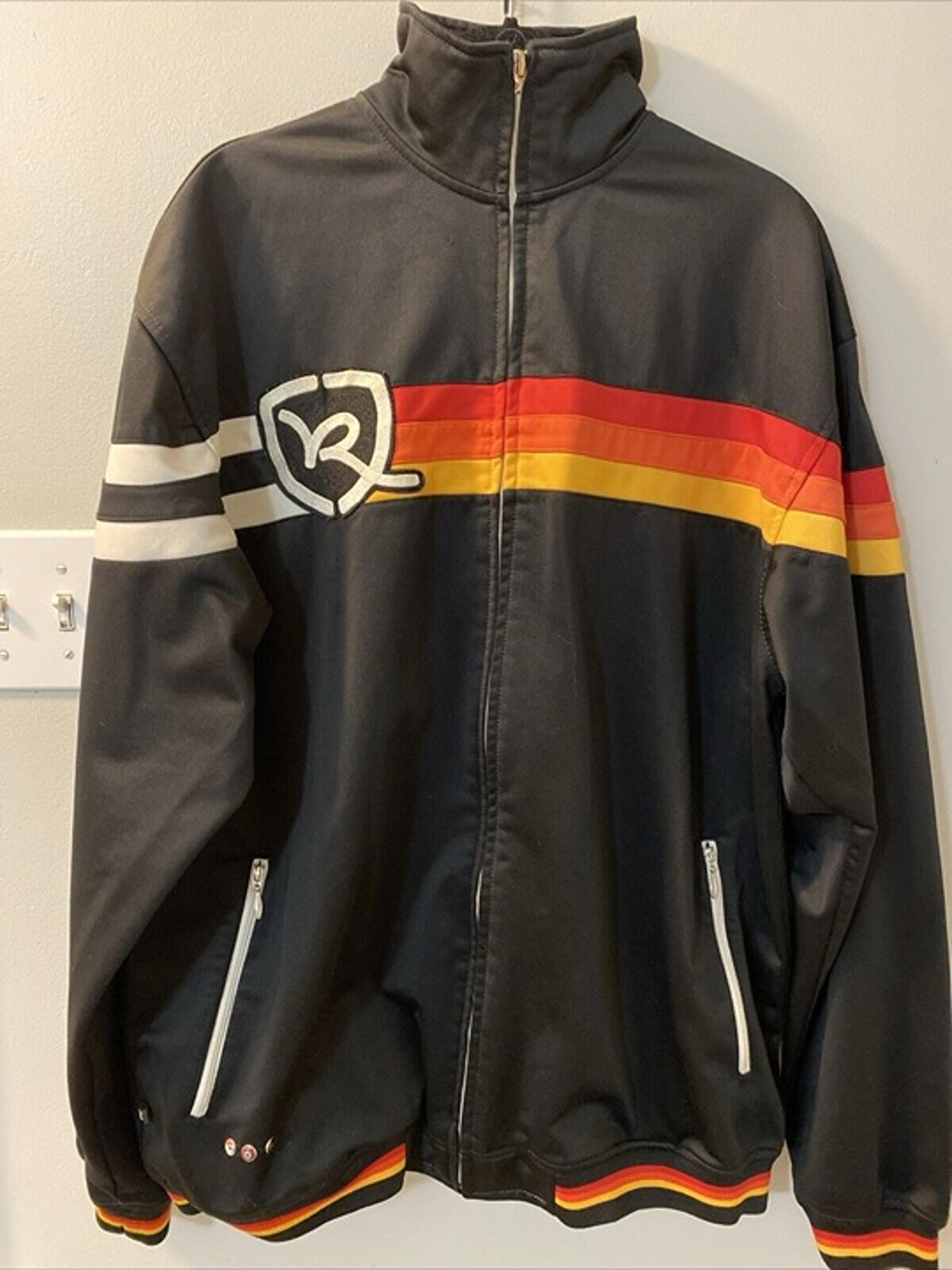Vintage Y2K Rocawear Zip Up Jacket Sweater M Or Lg. Black & Rainbow.
