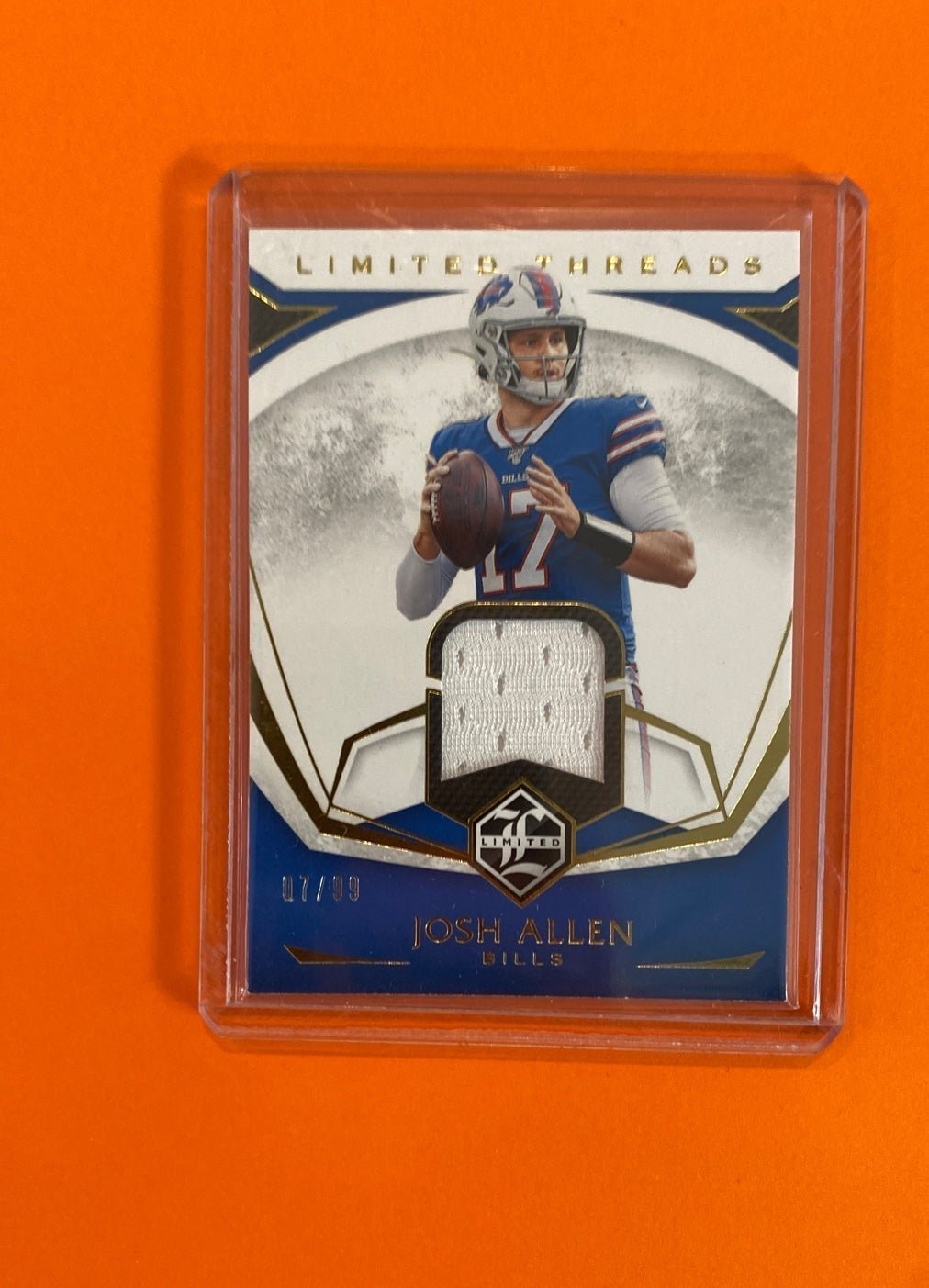 Josh Allen /99 - 2019 LIMITED THREADS GOLD Game Worn Jersey Patch - Bills Nation