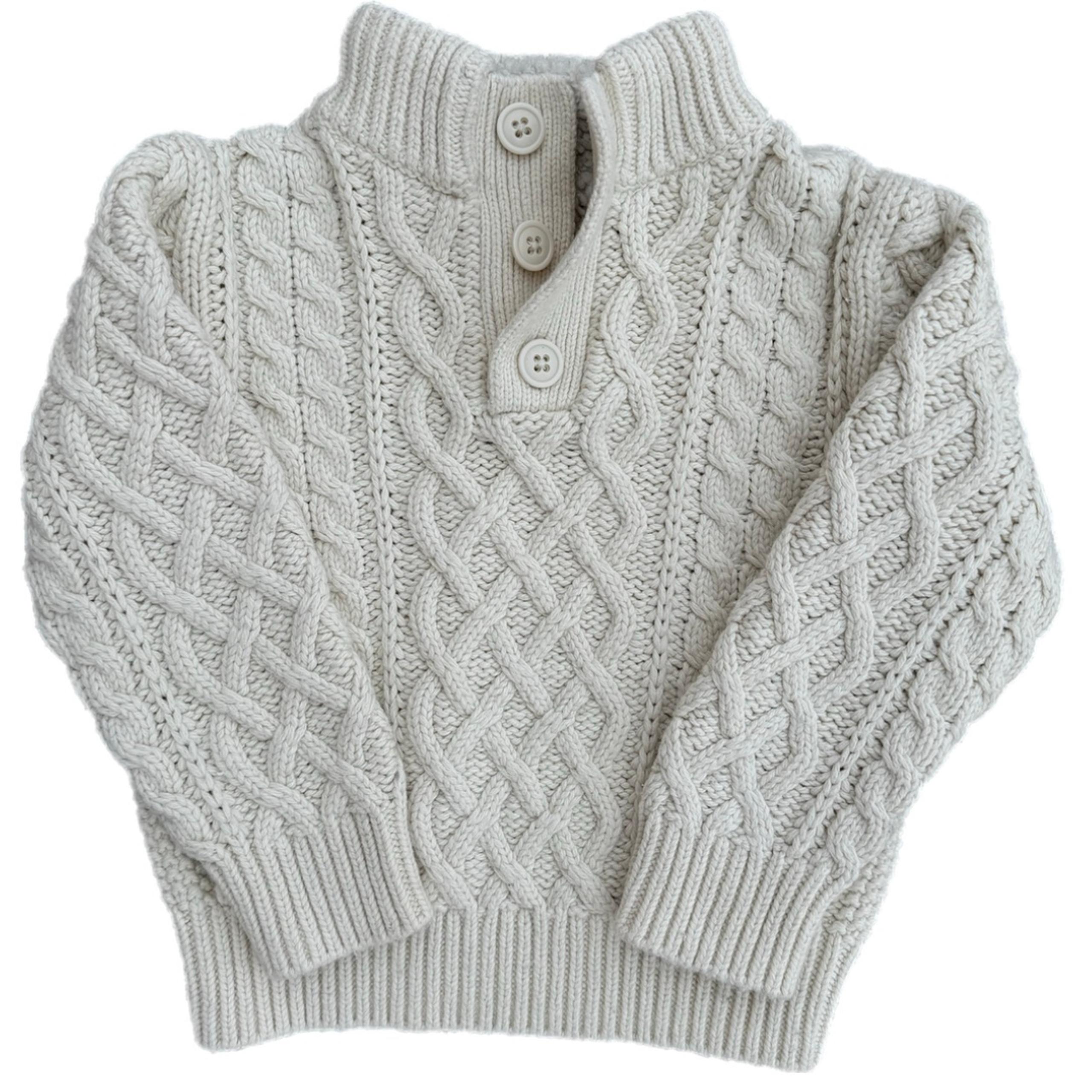Baby Gap 3T Chunky Cable Knit Mock Neck Button Sweater Pullover Ivory Fisherman