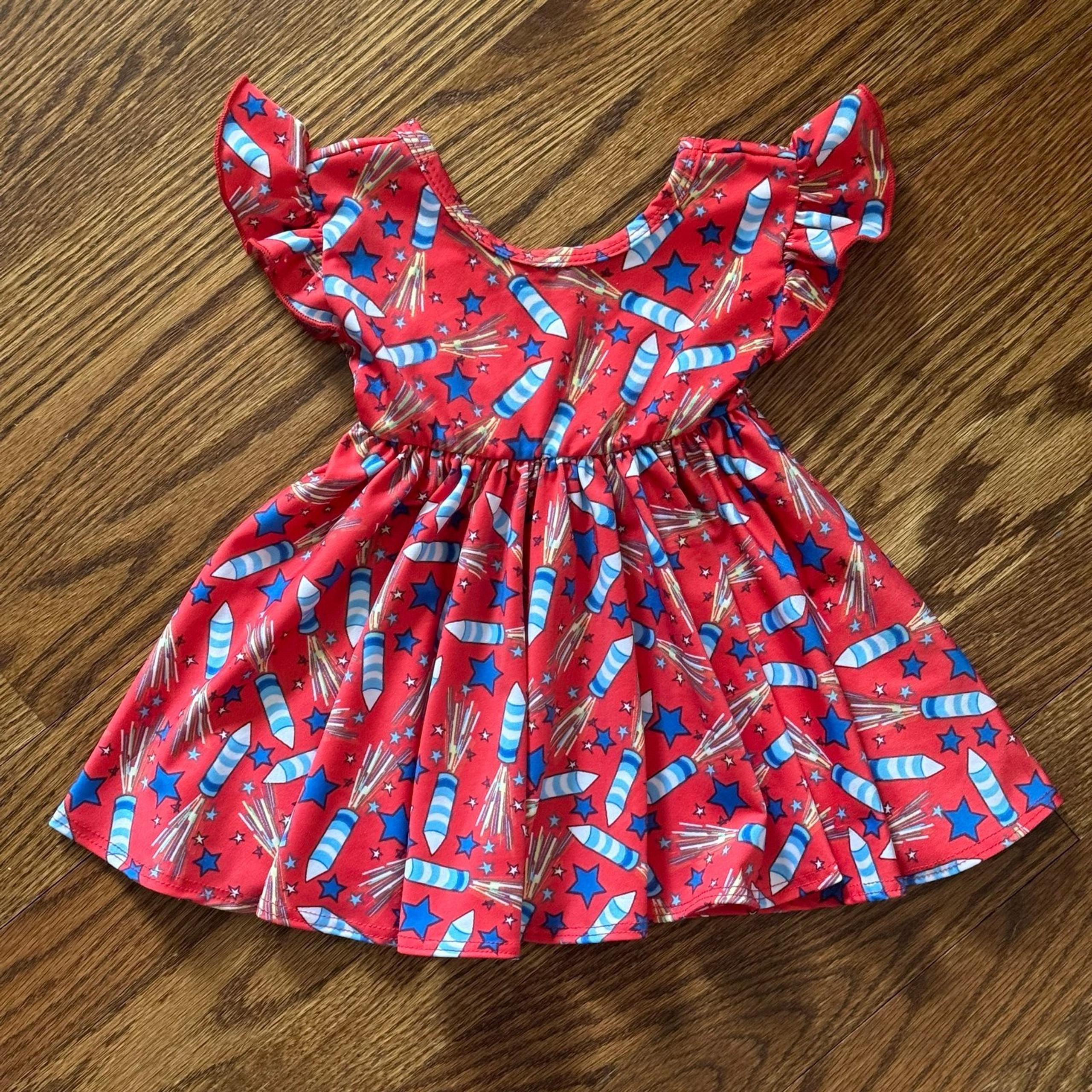 Dot Dot Smile Baby Girls Red White & Blue Firecracker Dress Size 6-12 Months