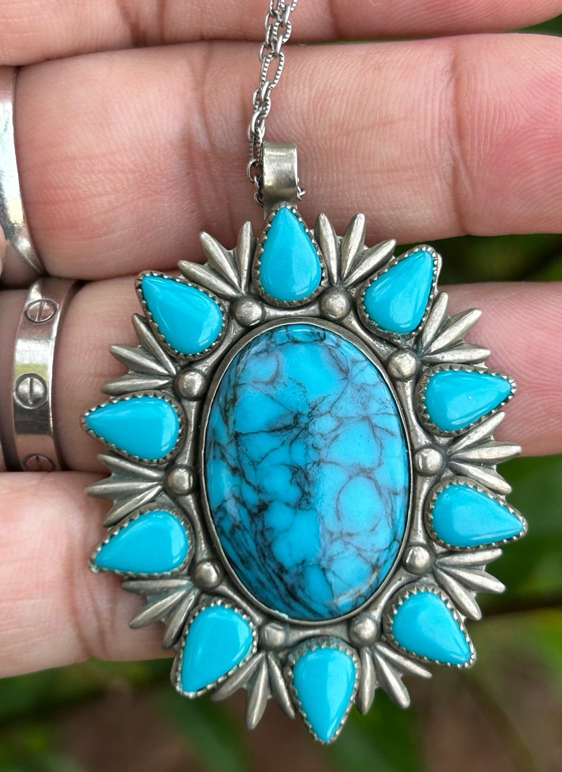 Vintage Bell Trading Co Simulated Turquoise Post Nickel-Silver Pendant necklace