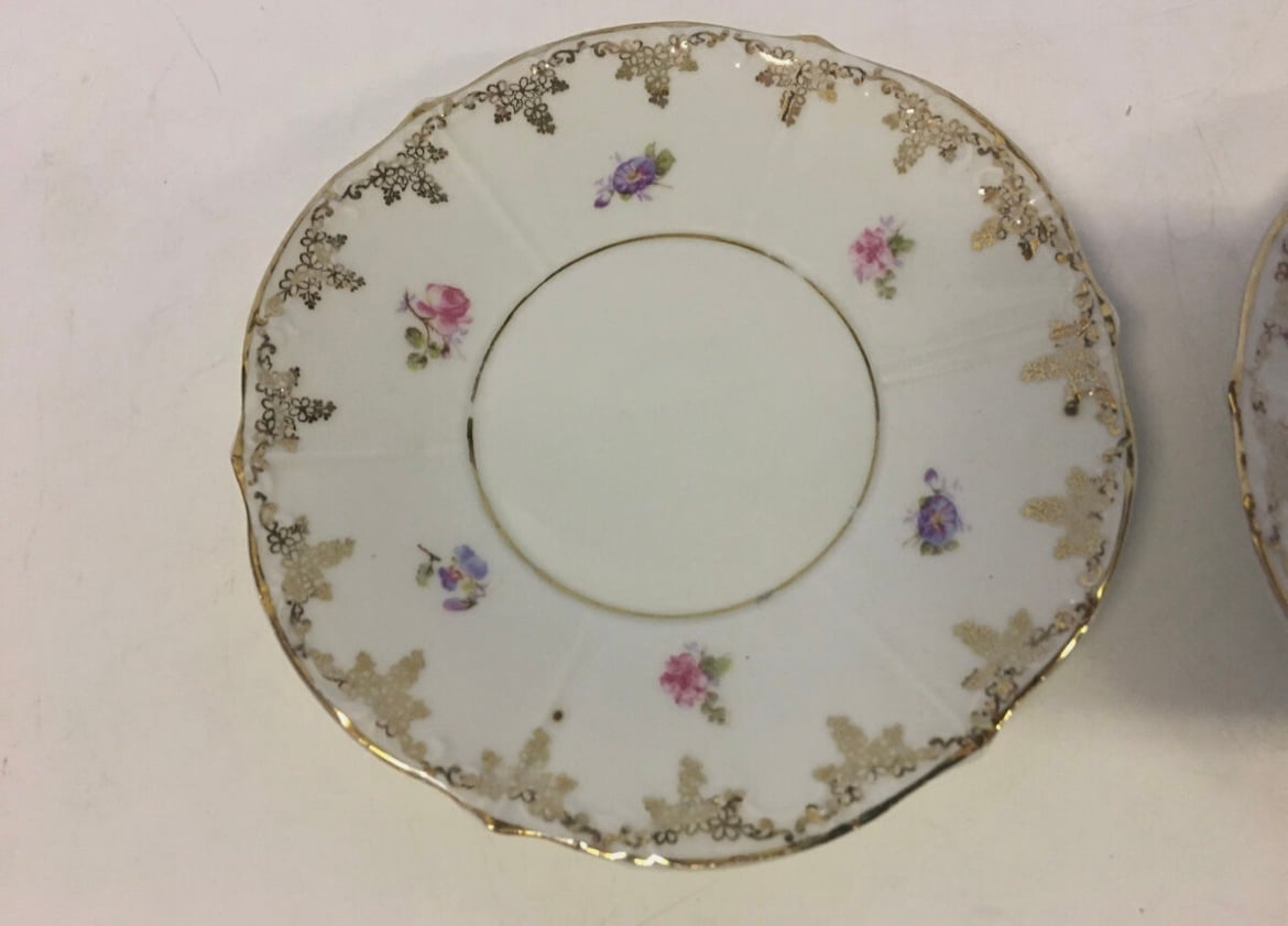 Vintage Antique German KPM Porcelain set of 6Ramekin Saucers Flower Dec.
