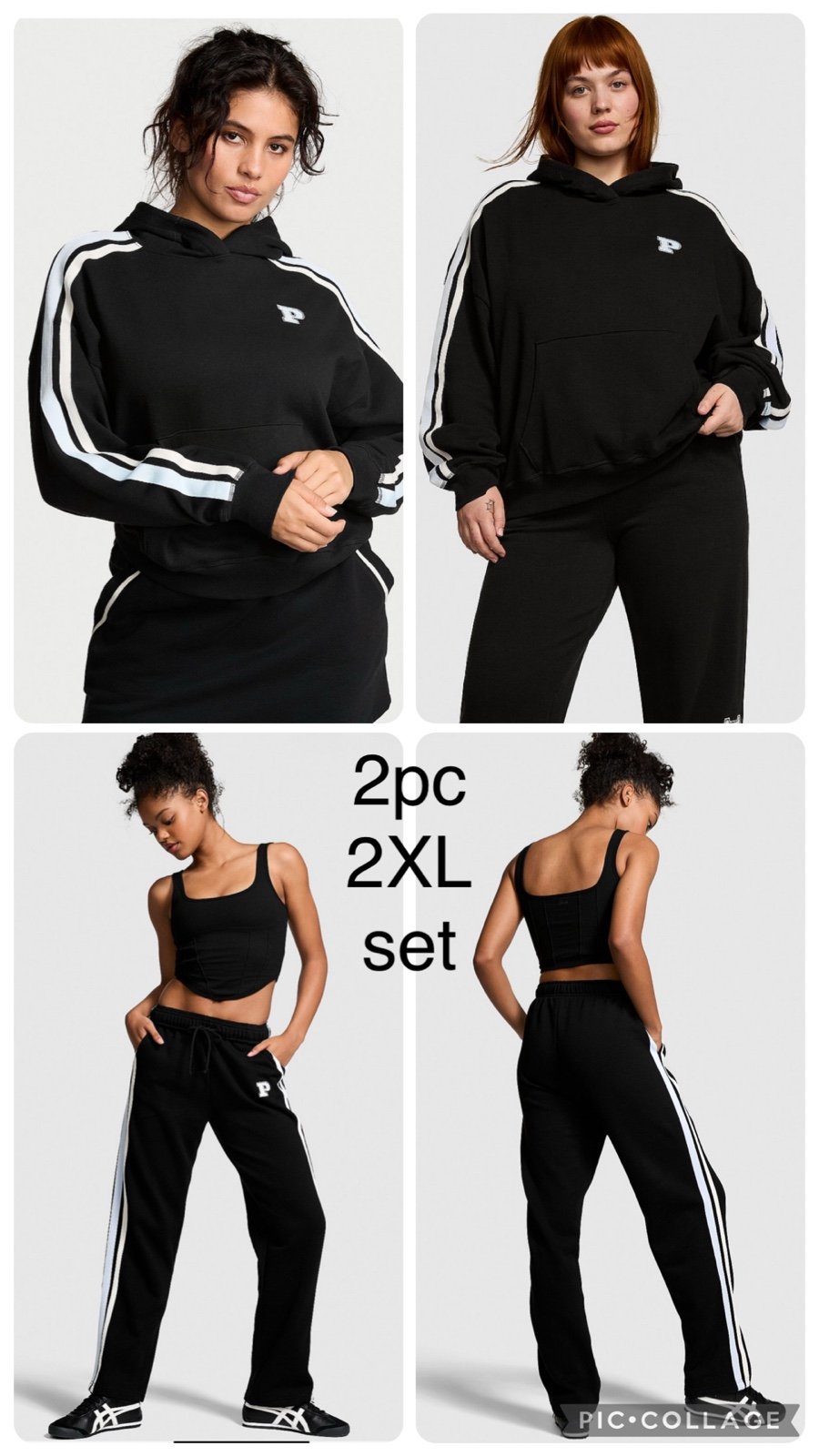 VS Pink Black Cream & Blue Stripe Sweatsuit Pullover & Straight Sweatpants 2XL