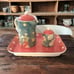 April Cornell Tea Set Ceramic Vintage Sugar Creamer Tray Floral Polka Dots 2002.