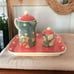 April Cornell Tea Set Ceramic Vintage Sugar Creamer Tray Floral Polka Dots 2002.