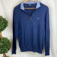 Vineyard Vines Blue Ribbed Quarter Zip Long Sleeve Sweater S