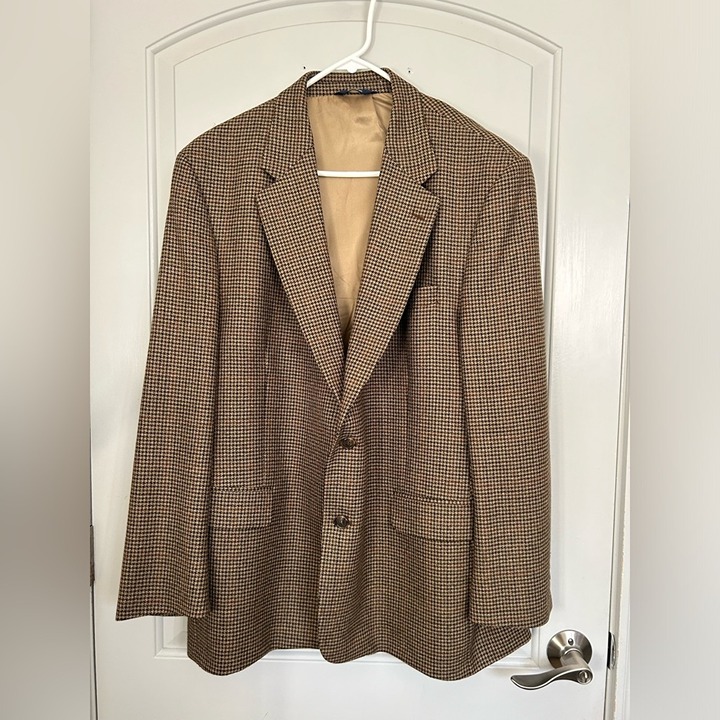 Brooks Brothers 346 Mens 46L Brown Plaid Houndstooth Blazer Sport Coat Jacket