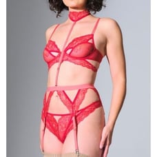 Thistle And Spire Kane Garter Belt Removable Choker Chili Red Pink M