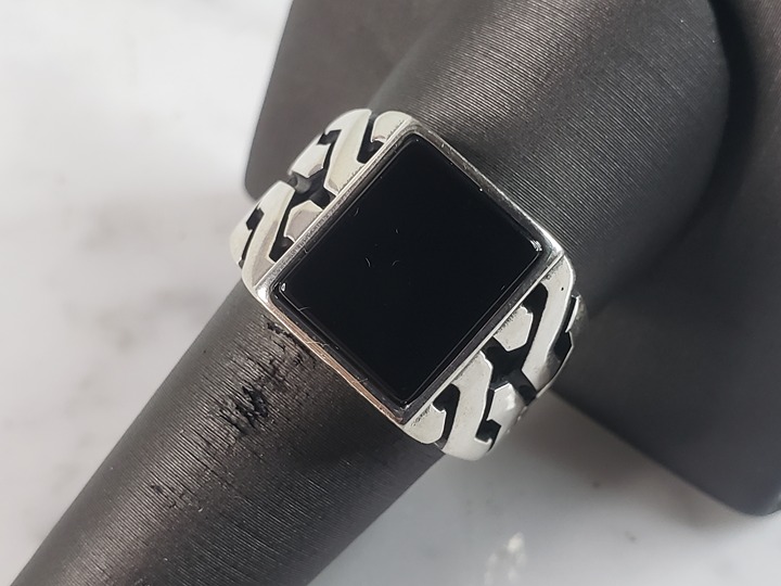 Mens Estate Sterling Silver Modernist Onyx Ring 9.1g E6439