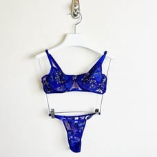Purple & Gold Floral Lace Underwire Bra & Adjustable Panty Lingerie Set