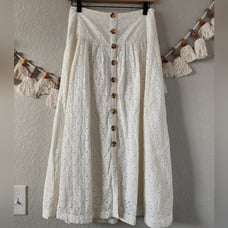 Anthropologie Maeve Vanderbilt Eyelet White Button Down Midi Skirt Boho Coquette
