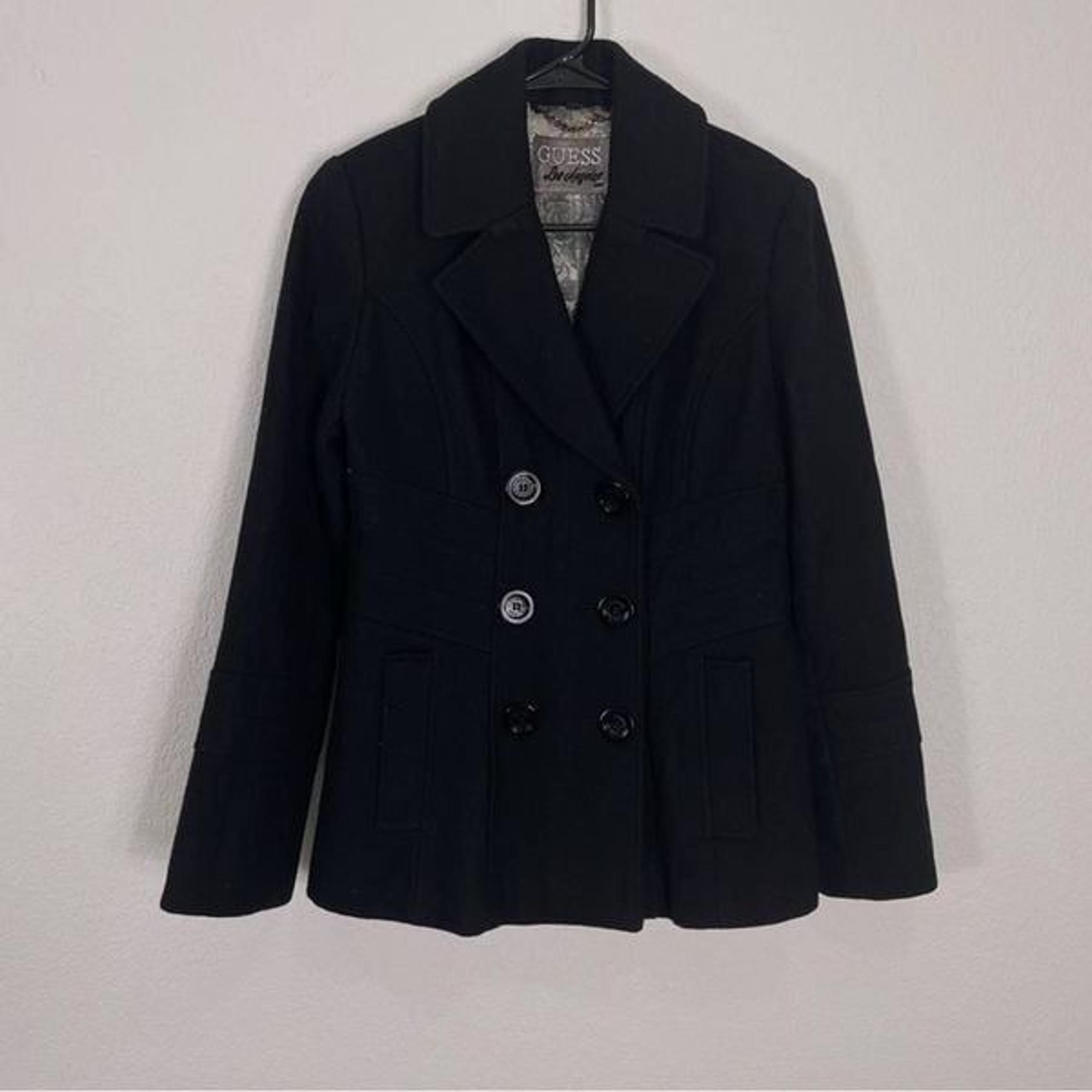 Black Wool Blend Peacoat - GUESS