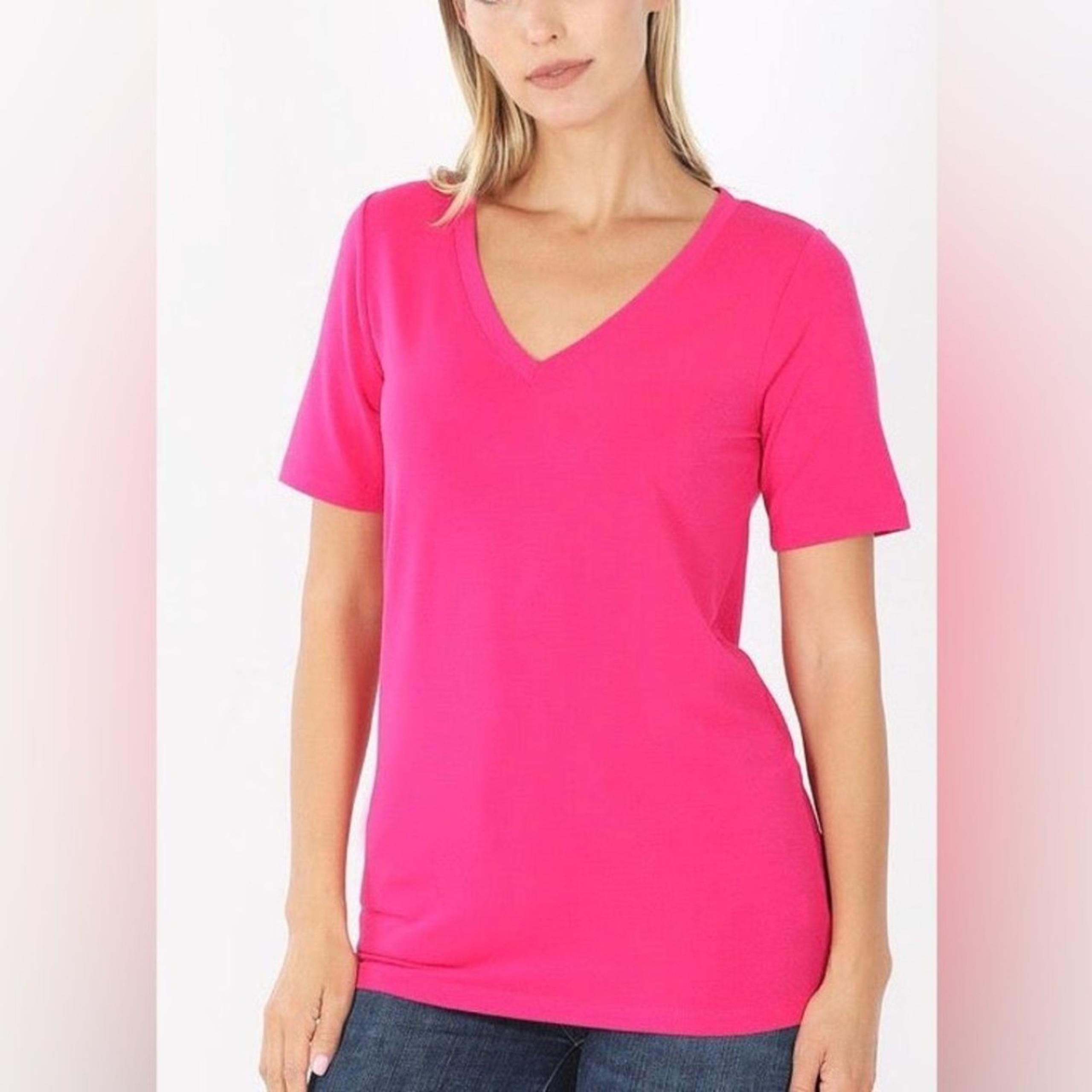 J. Crew Slub Cotton Tee Hot Pink Vneck