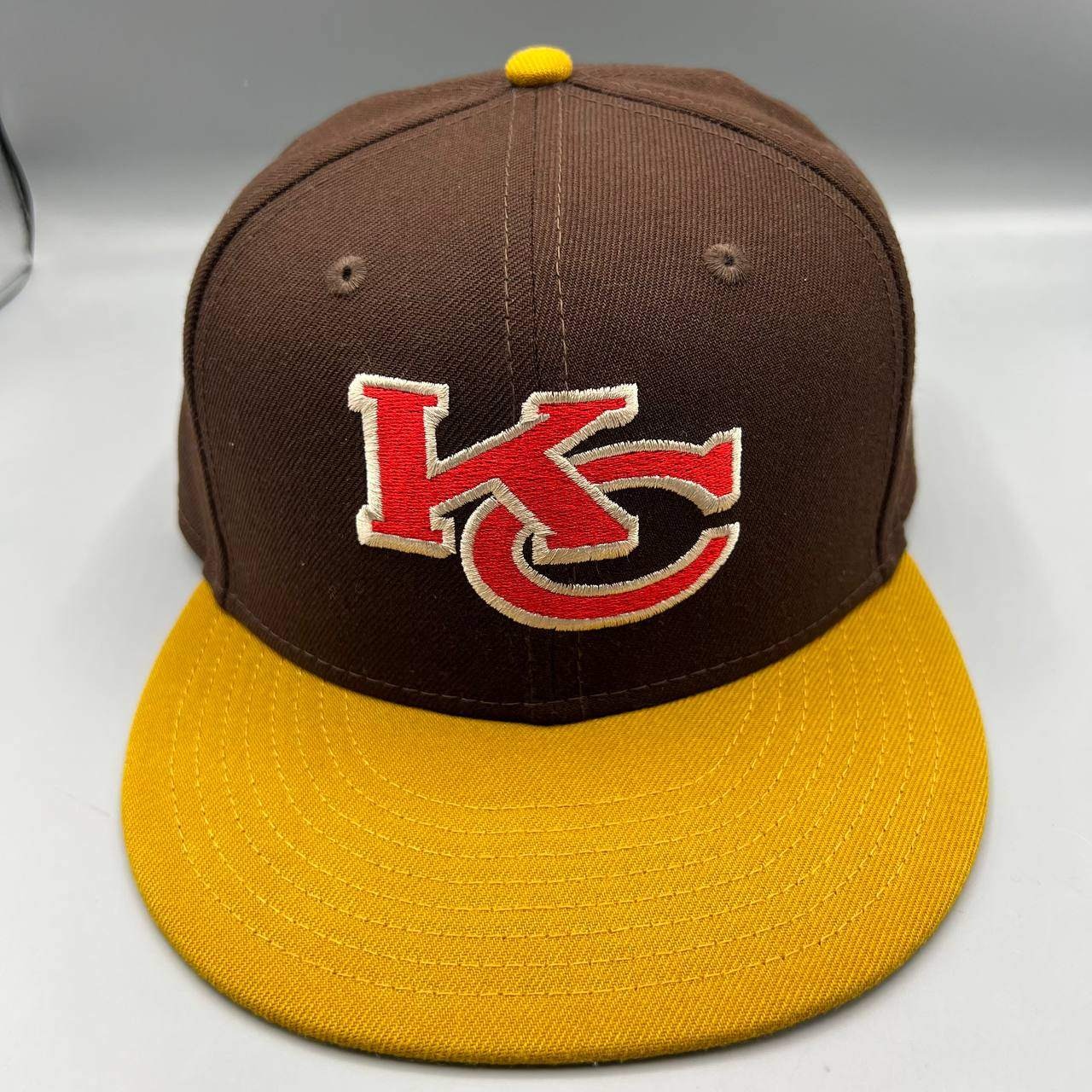Kansas City Chiefs Hat Men 7 1/2 Brown Yelllow 59Fifty New Era MLB Fitted Cap