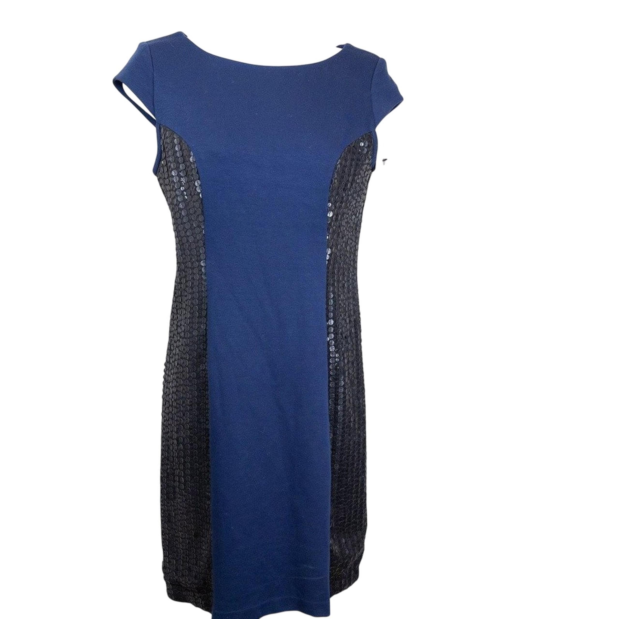 PHOEBE Couture Navy Blue Sequin Sheath Dress. Size 2