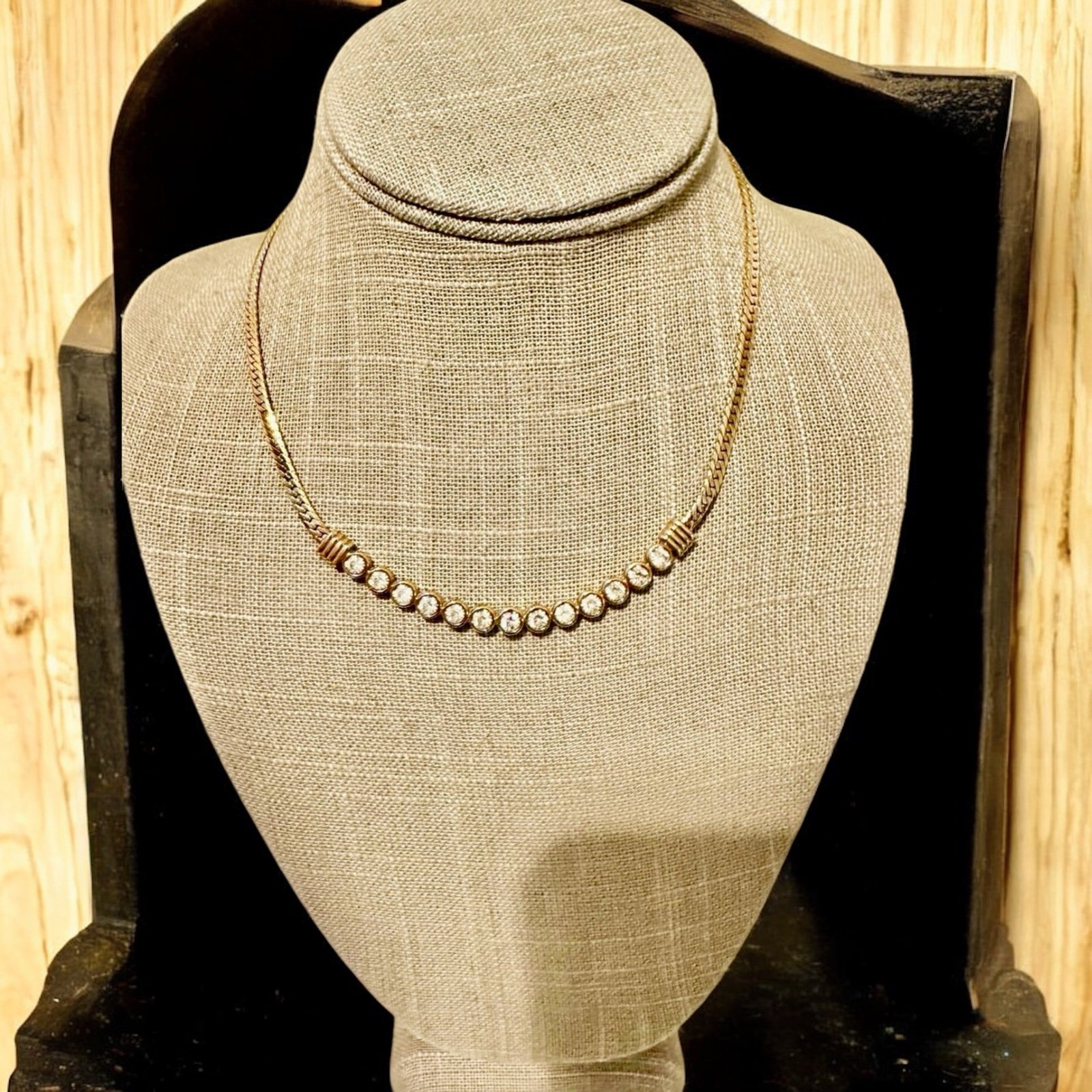 1980s Swarovski Gold plated and 13 Bezel Set Crystals Necklace