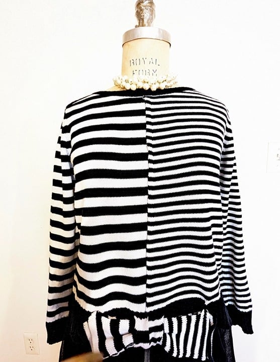 comme des garcons strip black white ribbon cotton sweater knit used vintage