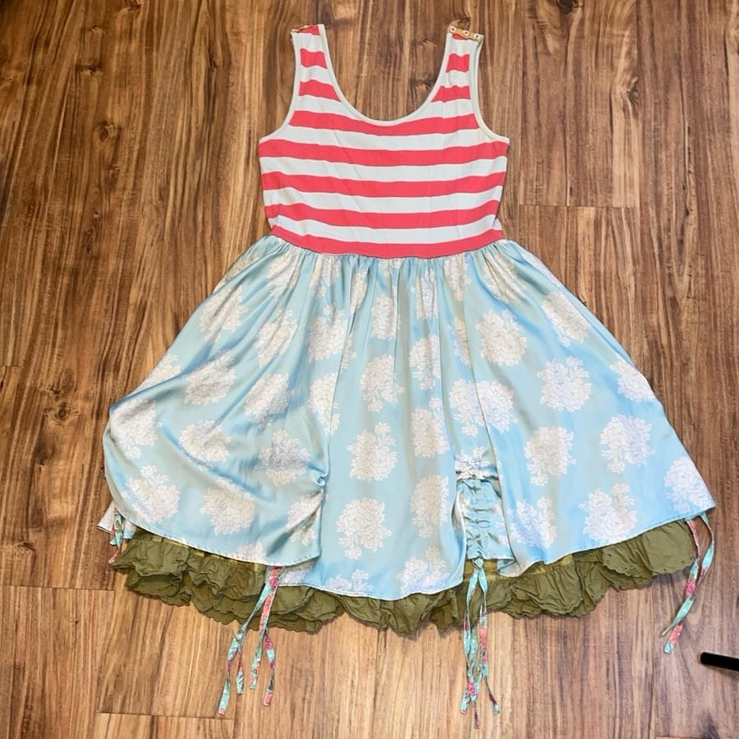 Matilda Jane women’s medium dress tank serendipity cupcake stripe blue silk