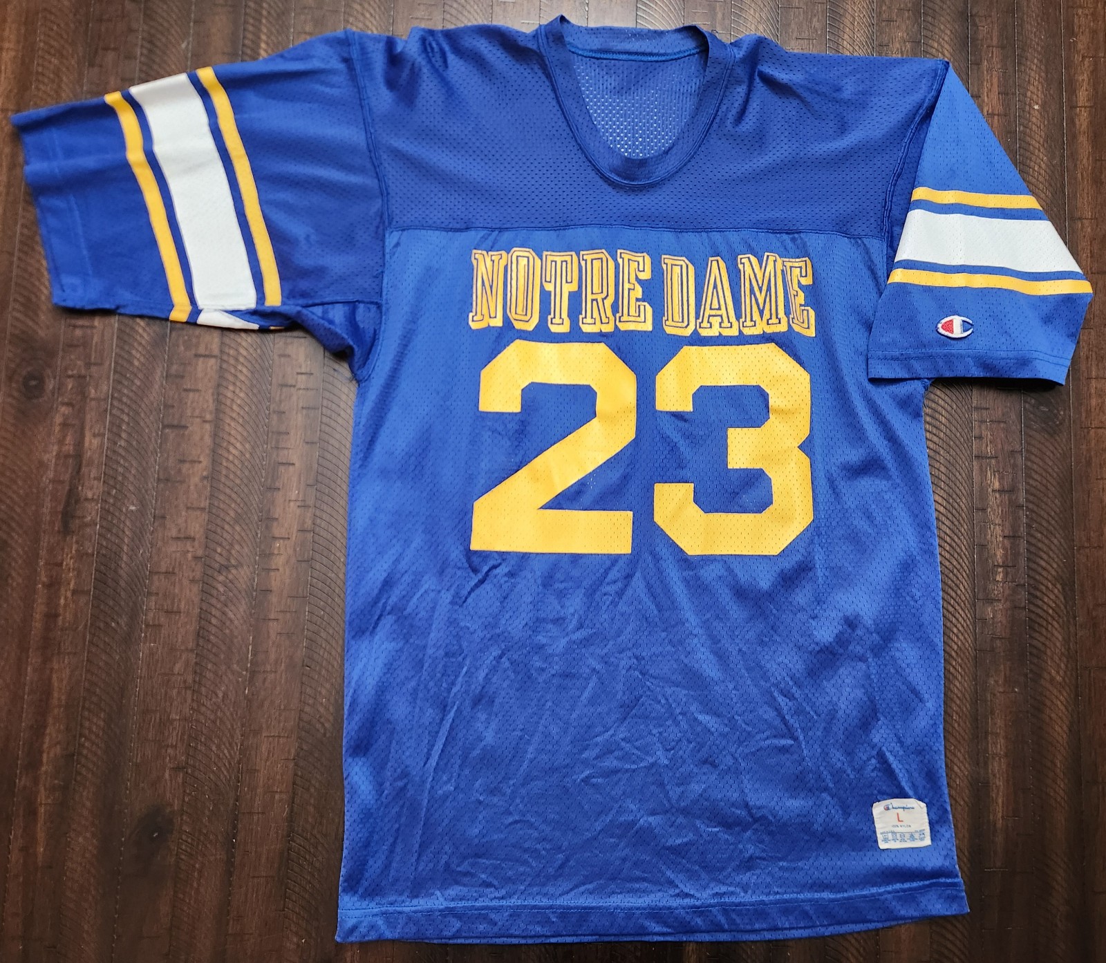 Vintage 1980's Champion Notre Dame Fighting Irish Blue Football Jersey Mens Sz L