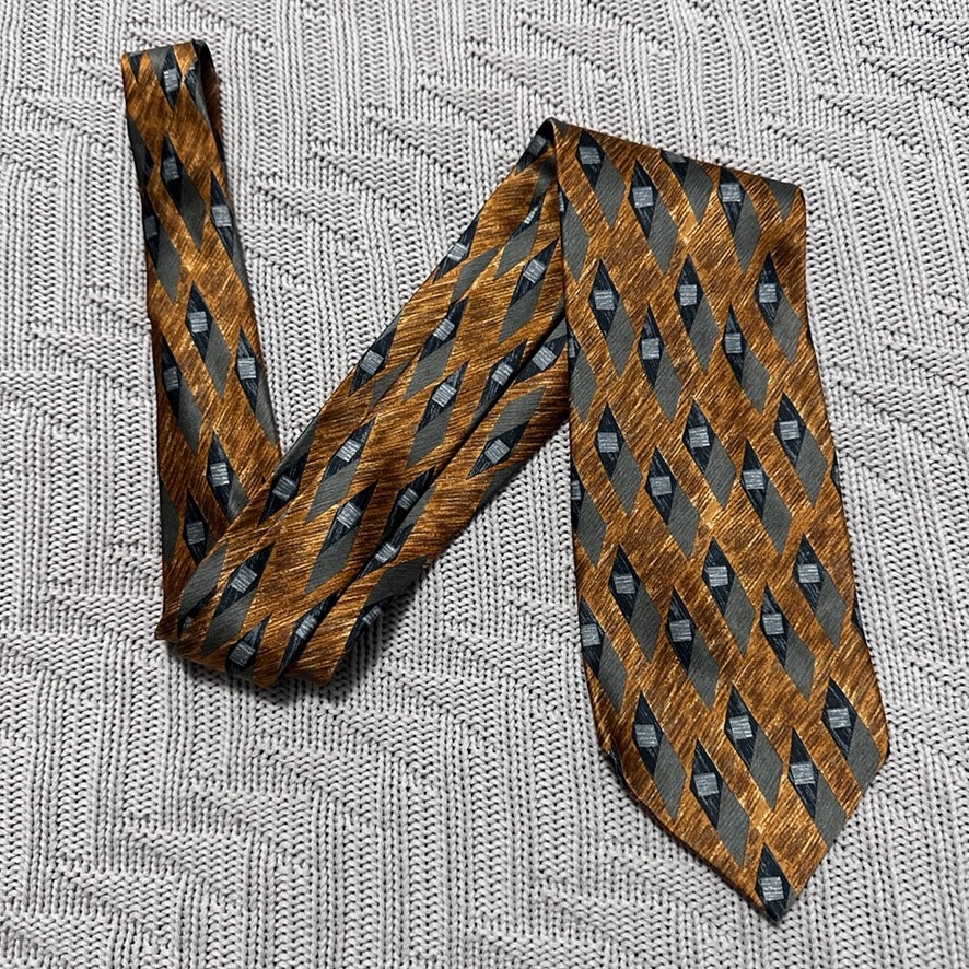 Ermenegildo Zegna bronze diamond geometric print silk tie