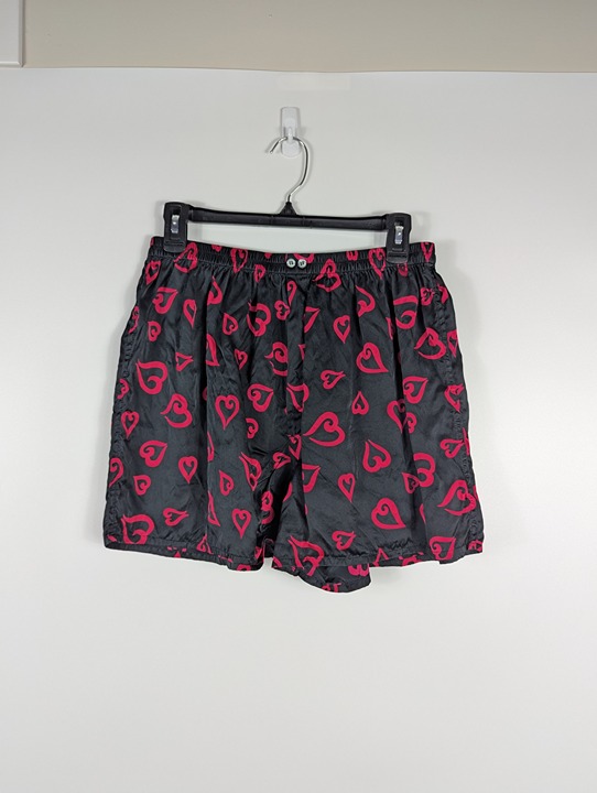 Vintage 90s Victoria's Secret Black Red Heart 100% Silk Men's Boxers Large 36-38