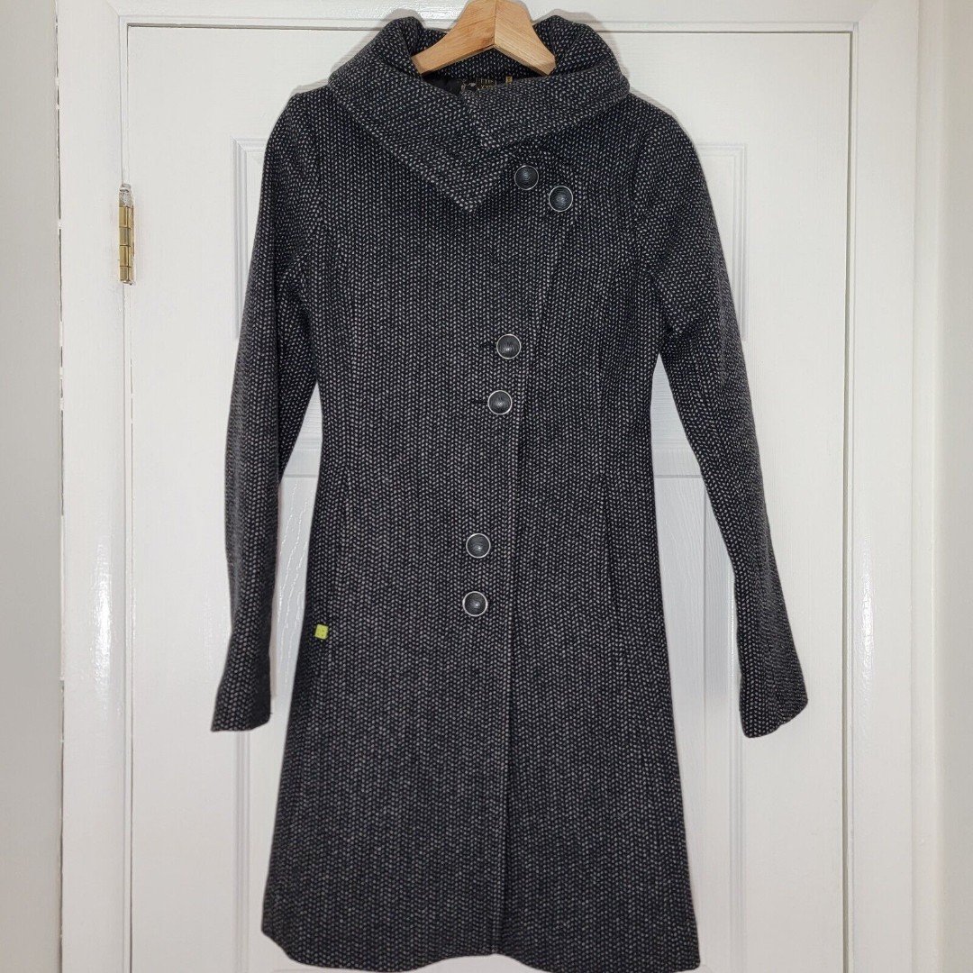 Soia & Kyo Wool Dressy Womens Coat Houndstooth Asymmetric Button Up Size XXS