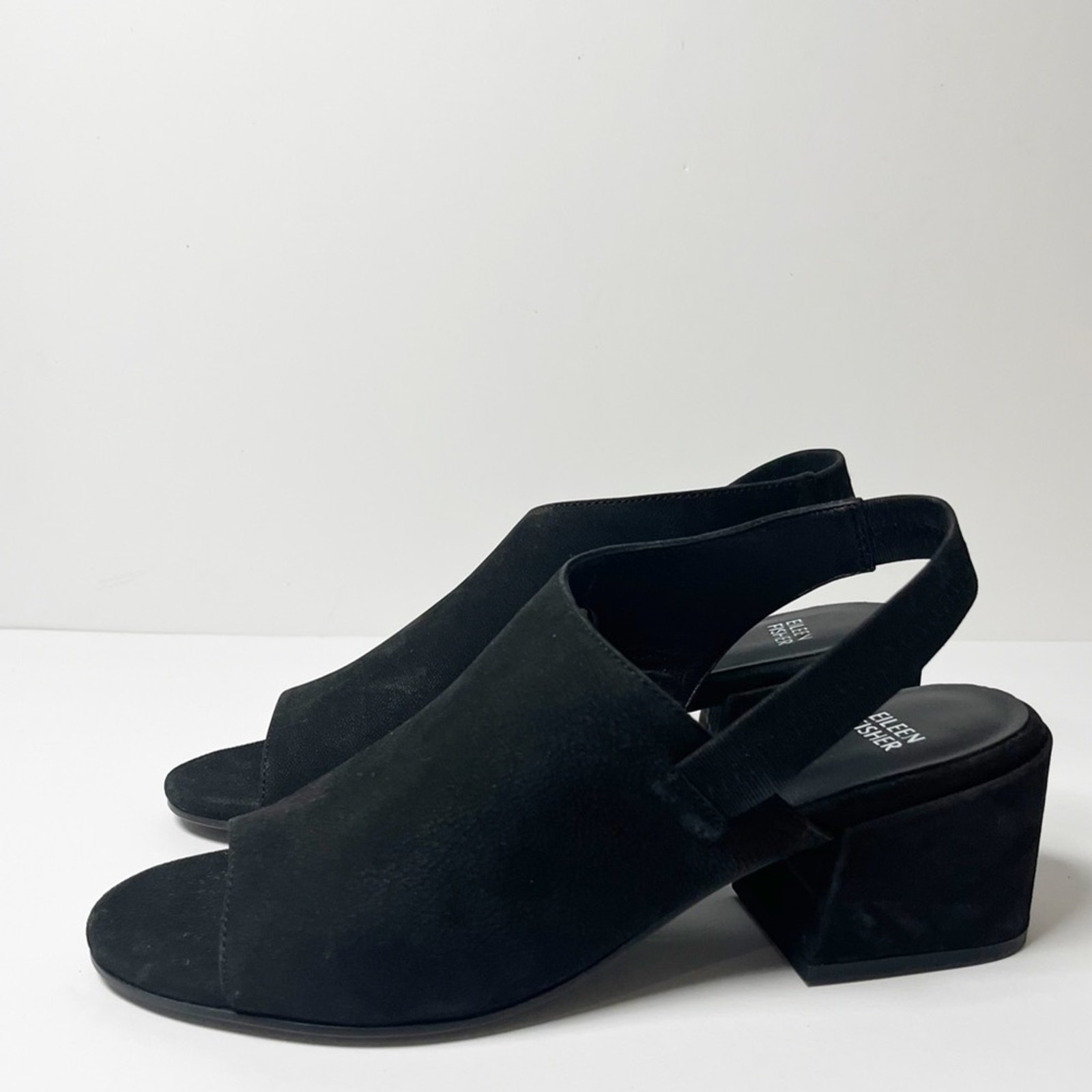 Eileen Fisher Leigh Black Open Toe Women Heel Sandals Size 10