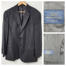 Brooks Brothers 346 Stretch Jacket Dark Gray Pinstripe Blazer Wool 46L NWOT