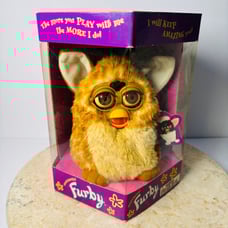 NIB Sealed Electronic Furby Toy Tan Body White Stripes Giraffe Gray Eyes 1998