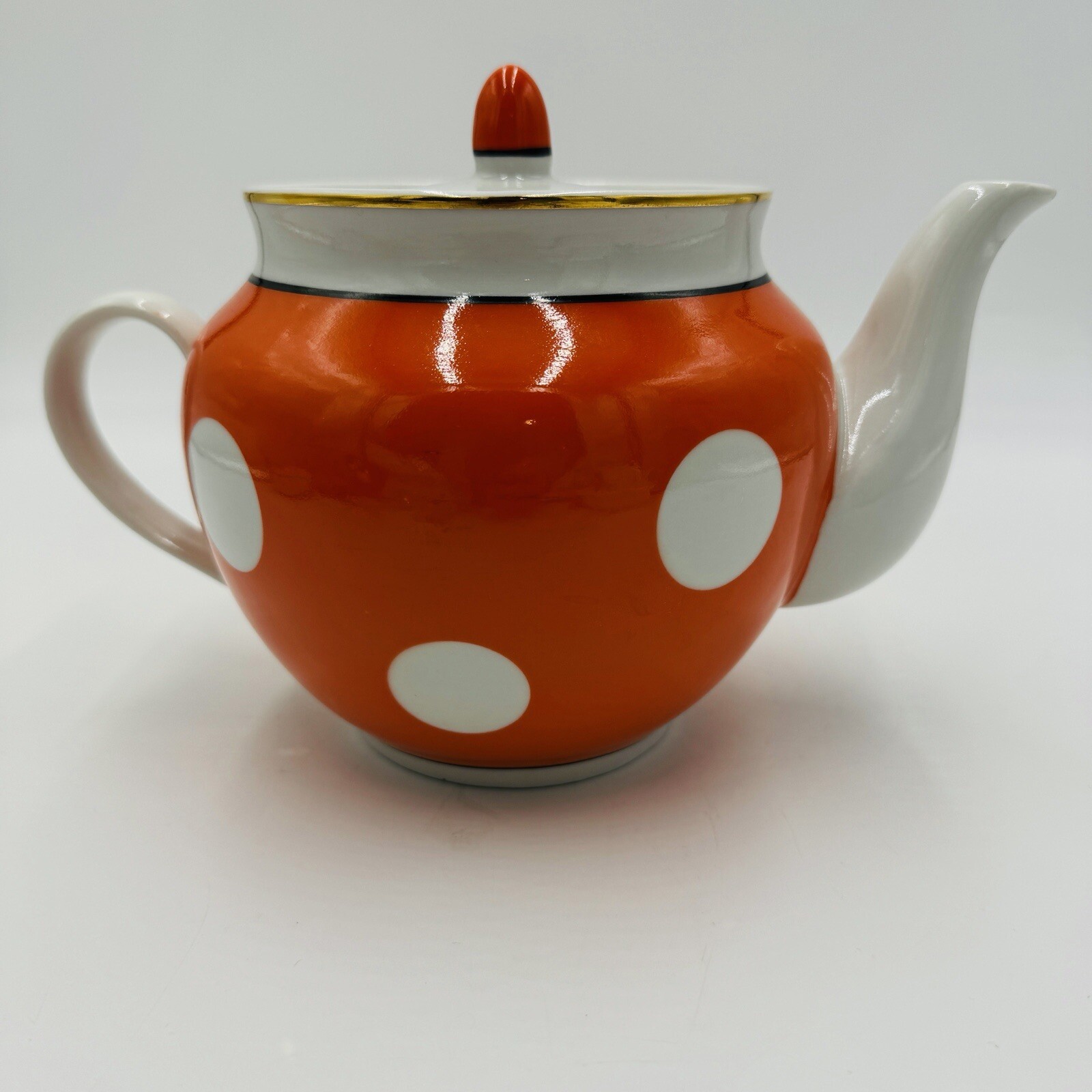 Teapot USSR Soviet Tyrnopol Polka Dot Goroshek Retro Orange Vintage Porcelain