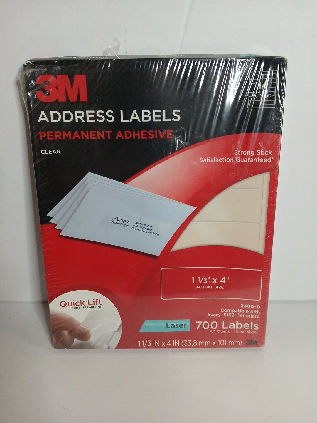 3M Address Label Permanent Adhesive Clear 3400-D (1 1/3” x 4”) 700 Labels