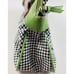 Jazza Vintage Vinyl Plastic Black White Checker Purse Shoulder Bag Lime Neon Gre
