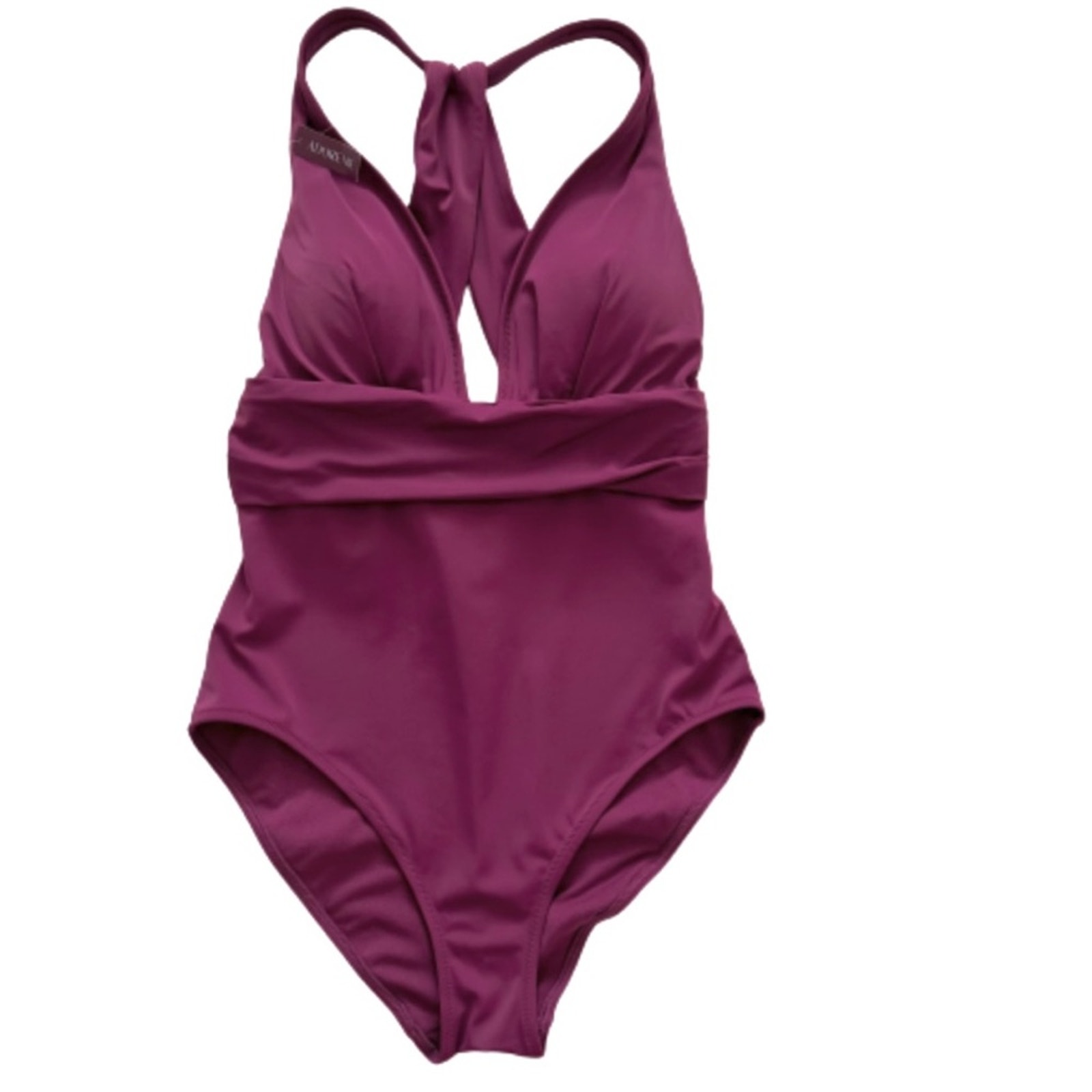 Adore Me One Piece Monroe Contour Purple Halter V-Neck Ruched Swimsuit Large NEW